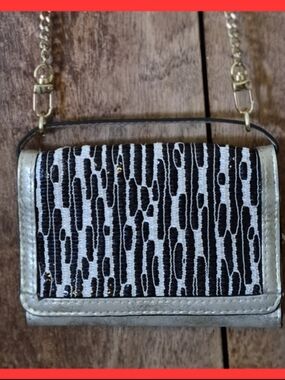 Dillard's Slim Gold/BlackMetallic Cell Phone/Wallet Hands Free Crossbody Clutch
